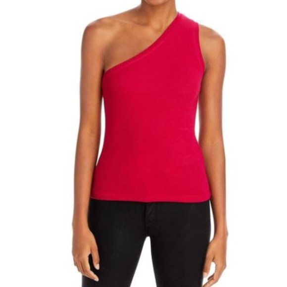 NWT Three Dots Women's Pink One Shoulder Ribbed Shirt Tank‎ Top. Size XL. - Picture 1 of 16